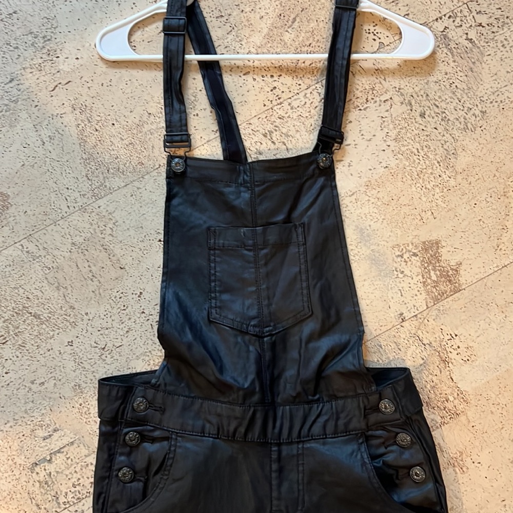 Black “pleather” overalls - Picture 2 of 4